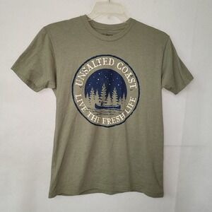 Unsalted Coast Graphic T-Shirt Mens Medium Olive Green Canoe Nature Tee Camping